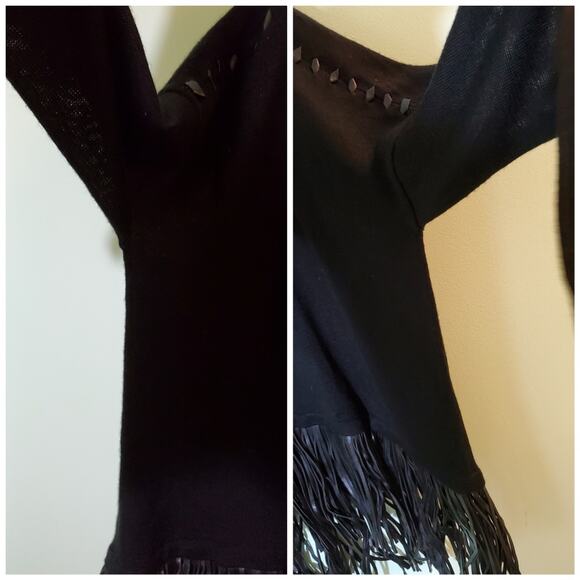 5/48 Indie Chic Black Pullover Sweater with Fringed Hem SMALL ~ Grunge Punk Rave - Picture 7 of 9